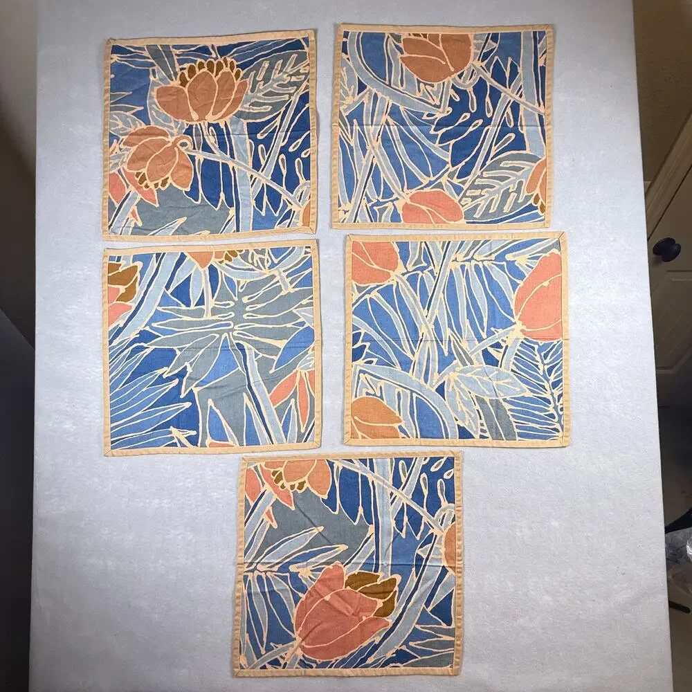 Vtg handmade fabric napkins placemats - set of 5 boho beachy tropical 16 x 17